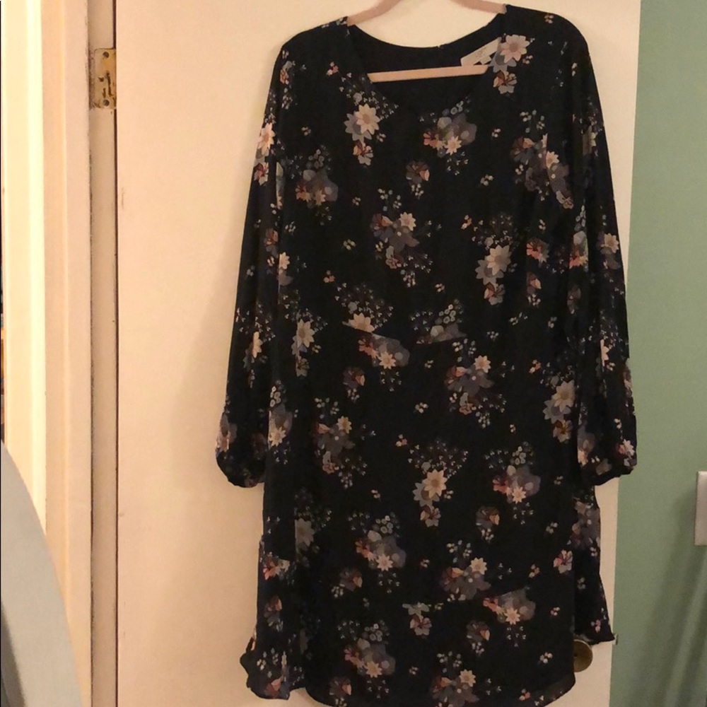 Loft Black floral flounce dress